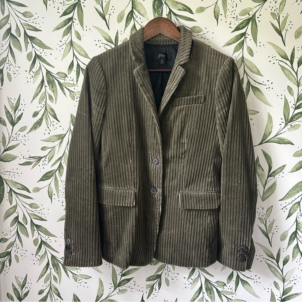 J. Crew Women’s Olive Green Corduroy Two-Button Blazer. Size 6
